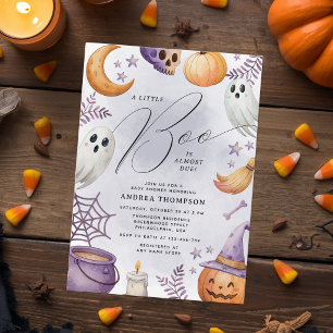 Invitation Fête Prénatale Halloween à l'aquarelle Little Boo