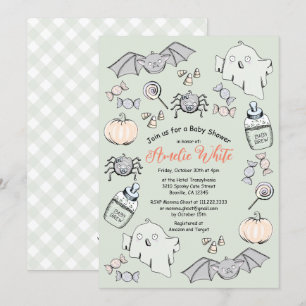 Invitation Fête Prénatale Halloween Mignon Fantôme, Chauve-So