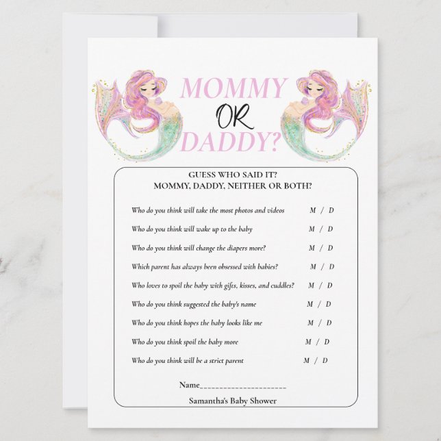 Invitation Fête Prénatale La Sirène Sous l'océan. Fille (Devant)