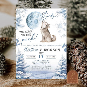 Invitation Fête Prénatale Mixte Hurlement de Loup en Forêt d'