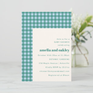 Invitation Fête Prénatale Moderne pour Couples avec Carreau B