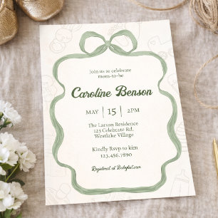 Invitation Fête Prénatale Neutre, Fête Prénatale, Nœud Vert S
