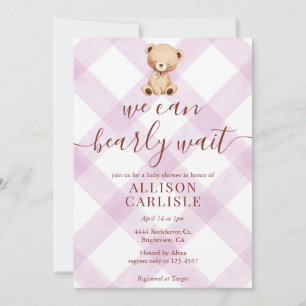 Invitation Fête prénatale Ourson en Teddy Gingham Violet 006