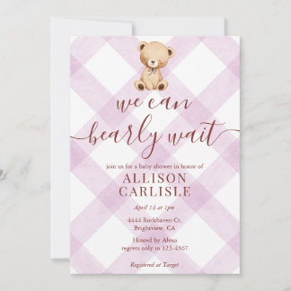 Invitation Fête prénatale Ourson en Teddy Gingham Violet 006