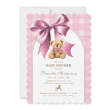 Fête Prénatale Ourson Préppy Carreaux Roses Fille