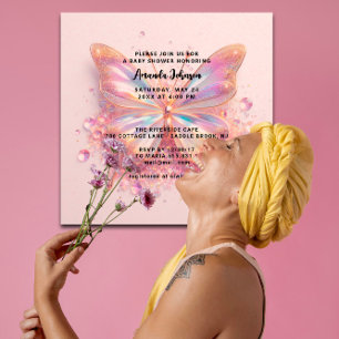Invitation Fête Prénatale Papillon Fille Cristaux Roses Diama