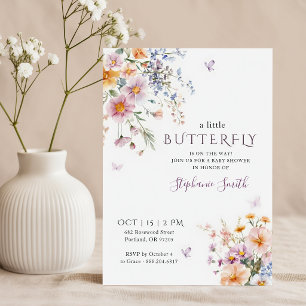 Invitation Fête Prénatale Papillon Lavande en Route