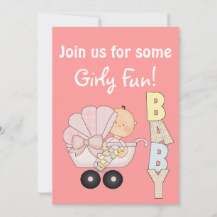 Invitation Fête prénatale pour bébé fille + Landau mignon pou