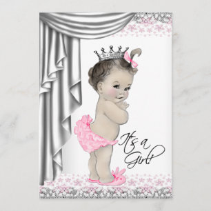 Invitation Fête prénatale pour bébé fille Rose et Gris, Douce
