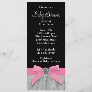 Invitation Fête Prénatale pour Bébé Fille Rose et Noir