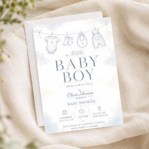 Invitation Fête prénatale pour bébé garçon au bleu aquarelle 