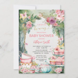 Invitation Fête Prénatale pour Bébé Rose: Une Fête de Thé 