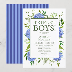 Invitation Fête prénatale pour triplés garçons avec des horte