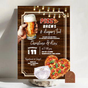 Invitation Fête Prénatale Rustique en Bois Pizza Bière et Cou