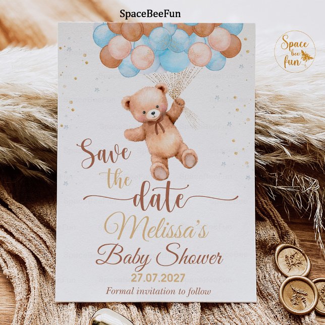 Invitation Fête Prénatale Teddy Bear Save The Date Nous Pouvo (teddy bear baby shower boy,save the date,baby shower bear 
invitation,boho bohemian bear,we can bear)