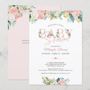 Invitation Fête Prénatale Typographie Rose Gold Rose Foncé Fl