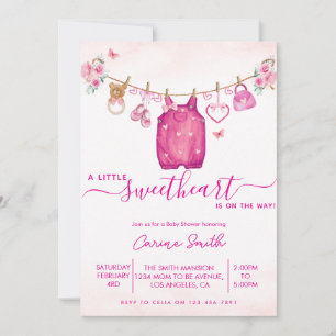 Invitation Fête prénatale : valentine sur un fil à linge