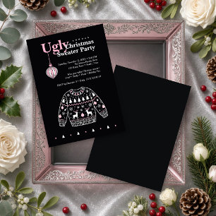 Invitation Fête Pull de Noël Moche Noir Rose TMF26