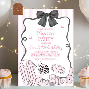 Invitation Fête pyjama rose fantaisiste dessinée à la main