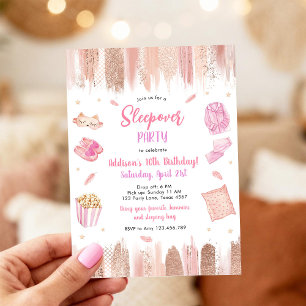 Invitation Fête Pyjama Spa Maquillage Fille Rose Anniversaire