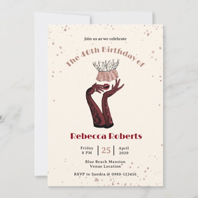 Invitation Fête Reine femme Dame Fashionista Anniversaire (Devant)