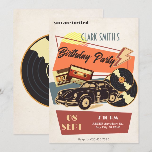 Invitation Fête rétro (Devant / Derrière)