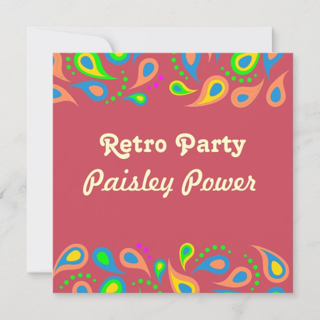 Invitation fête rétro - motif paisley (Devant)