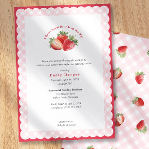 Invitation Fête Rose à Carreaux de Fraisier Douce Baby Shower