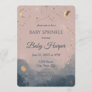 Invitation Fête Rose Céleste Lune Étoiles Baby Sprinkle