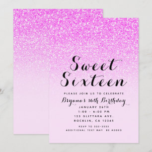 Invitation Fête Rose Chaud Pailleté Étincelant Glamour Douce 