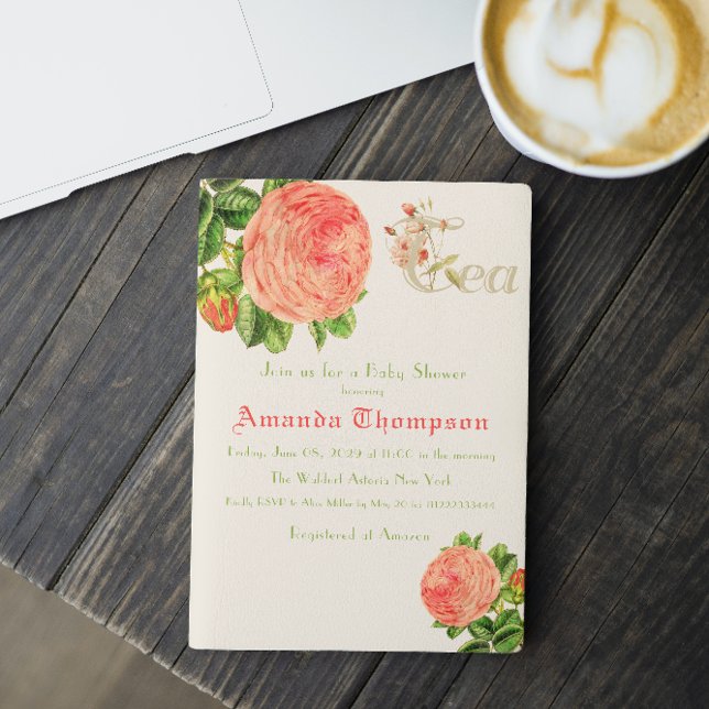 Invitation Fête Rose de thé Brunch Fille Baby shower (Créateur téléchargé)