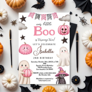 Invitation fête rose fantôme mignon boo – Halloween 2e annive