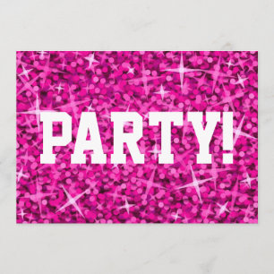 Invitation "Fête" rose Glitz ! texte blanc d'invitation