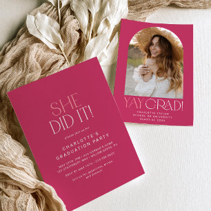 Invitation Fete Rose moderne Elle L'A Fait Photo Arch Graduat