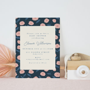 Invitation Fête Rose Rétro Florale Fille Moderne Baby Shower