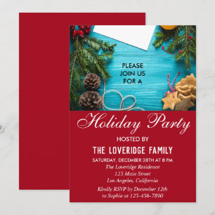 Invitation Fête Rouge & Bleu de Noël Country