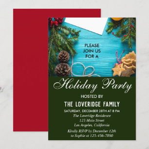 Invitation Fête rouge, bleue et verte de vacances de Noël à l