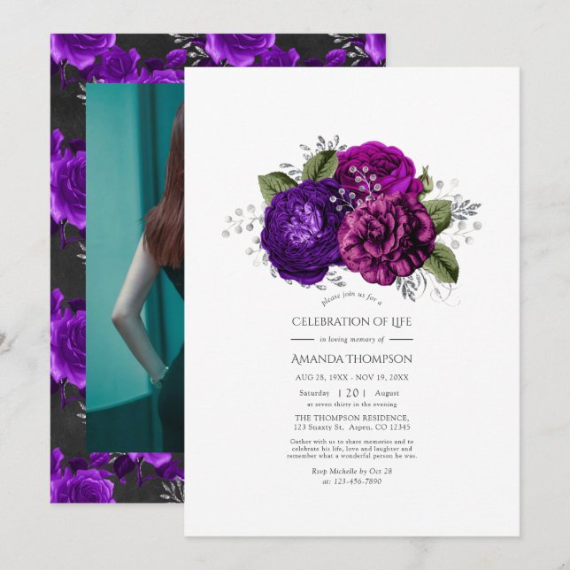 Invitation Fête royale de la floraison violette et argent de  (Devant / Derrière)