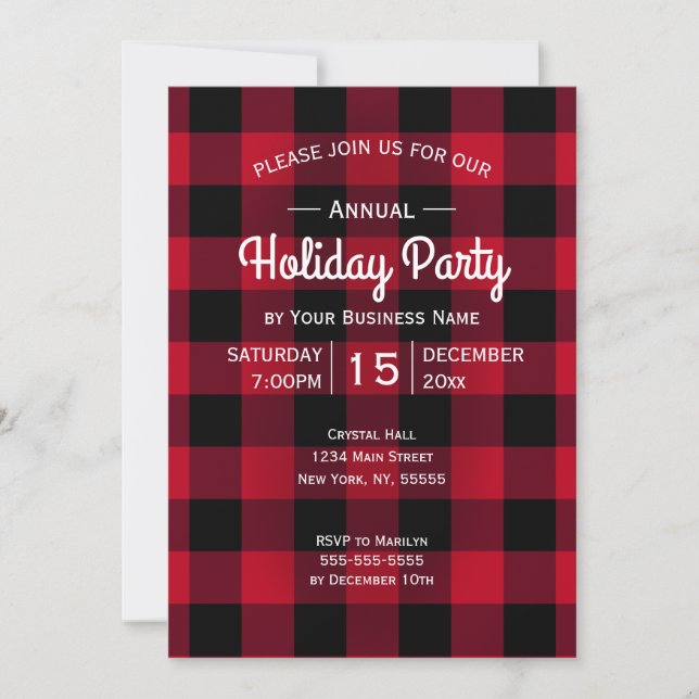 Invitation Fête Russe Red Buffalo Plaid Corporate (Devant)