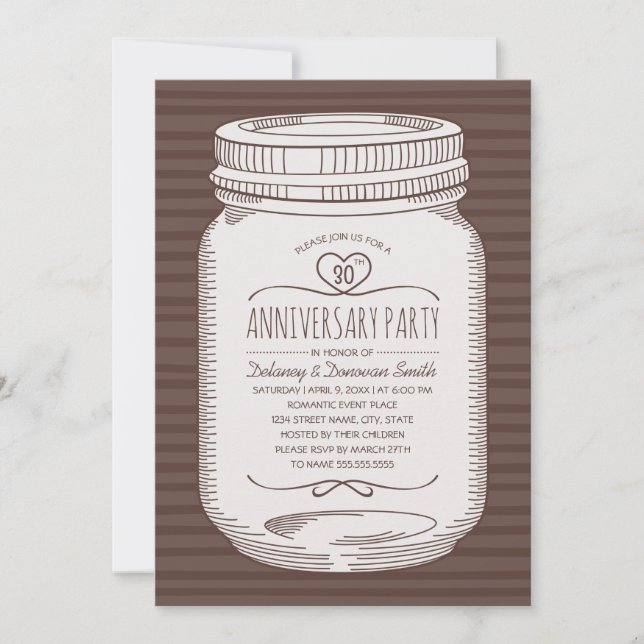 Invitation Fête rustique de 30 ans de mariage dans un pot Mas (Devant)