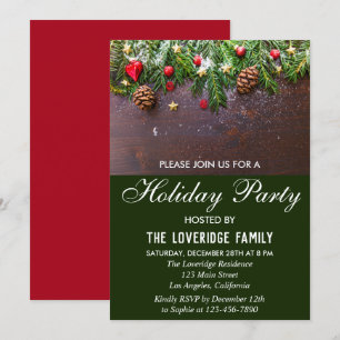 Invitation Fête rustique de Noël rouge et vert