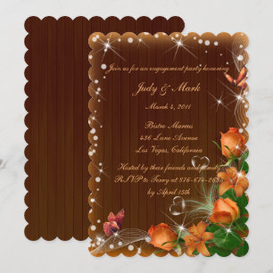 Invitation Fête Rustique en bois foncé Floral Butterfly