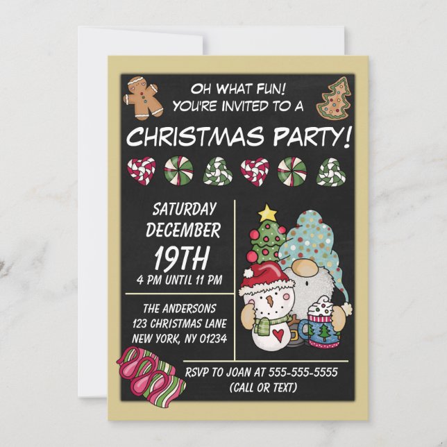 Invitation Fête rustique Gnome Biscuits Bonbons Noël Fête (Devant)