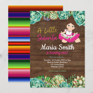 Invitation Fête Rustique Mexicaine Cactus 1er anniversaire fi