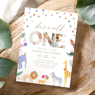 Invitation Fête Safari d'anniversaire des animaux sauvages 1è