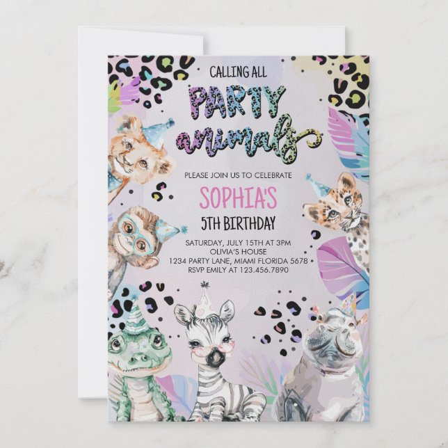 Invitation Fête Safari sauvage Animaux Jungle Animaux Anniver (Devant)