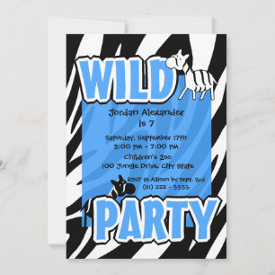 Invitation Fête sauvage/ Zèbre bleu