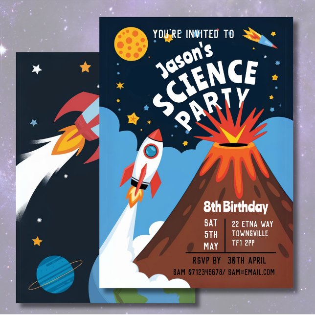 Invitation Fête scientifique de l'enfant Rocket Volcano scien (Créateur téléchargé)