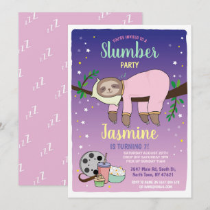 Invitation Fête Sloth Stwood Anniversaire Cinéma rose Popcorn