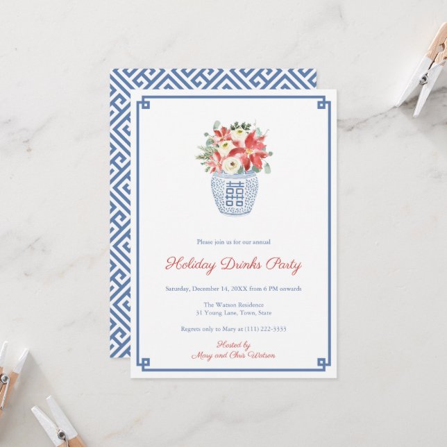 Invitation Fête Smart Noël Florals Et Foliing (Devant/Arrière en situation)